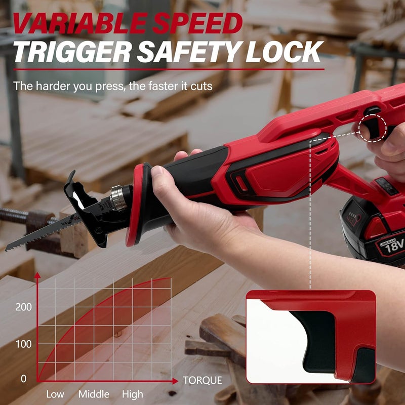 RAYLEEY Cordless Reciprocating Saw Compatible MILWAUKEE 18V LI-ION Battery.Electric Sierra Recíproca With Brushless Motor And 4 Blades、Tools-Free Blades Install.0-3500RPM Recipro sawzall For Wood/Metal/PVC. - Image 5